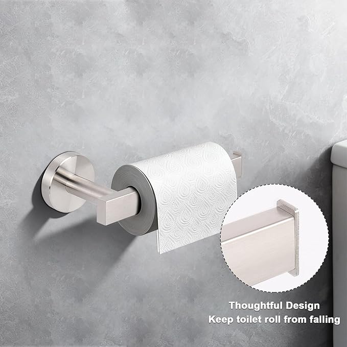 NearMoon Bath Square Toilet Paper Holder, Premium SUS304 Stainless Steel Rustproof Wall Mounted Toilet Roll Holder for Bathroom, Kitchen, Washroom (Brushed Nickel)