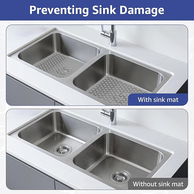 Yolife 2 Pack Kitchen Sink Mats,15.8inch x 12inch PVC Sink Protector Mat for Stainless Steel, Sink Drainer Mat Dish Drying Mat Protector Prevents Scratches,Dishes and Glassware