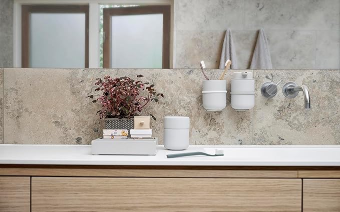 ZONE DENMARK Nova One Toothbrush Mug | Sleek and Modern Bathroom Accessory | Revitalize Your Daily Routine with Scandinavian Elegance and Practicality Unite in This Soft Touch Coating (Soft Grey)