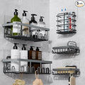 5-Pack Adhesive Shower Caddy, Rustproof Stainless Steel Organizer for Bathroom Storage with Large Capacity, No Drilling Bathroom Caddy with Soap Toothbrush Holder for Kitchen Home Grey