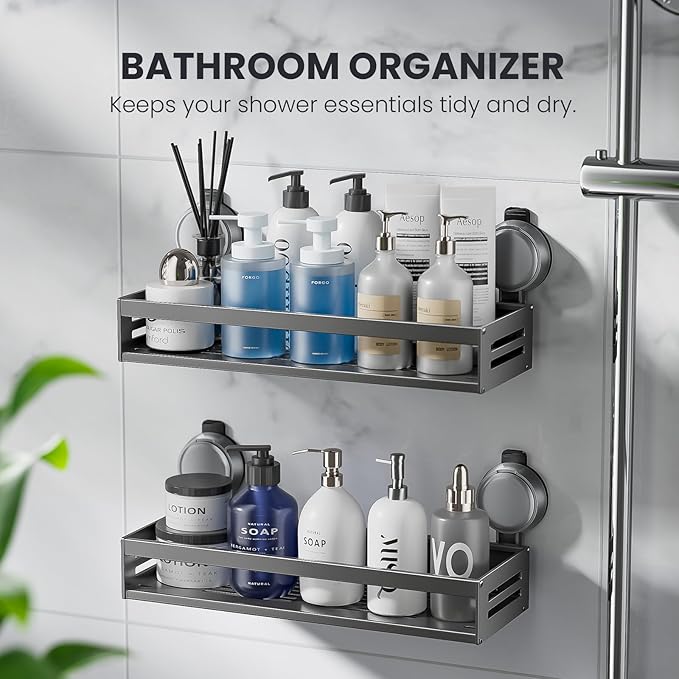 BREIS Shower Caddy Suction Cup, No Drill Shower Shelves, Rustproof Suction Showers Organizer, Large Capacity Bathroom Shower Organizer Storage Rack, Bathroom Caddy for Home Decorate