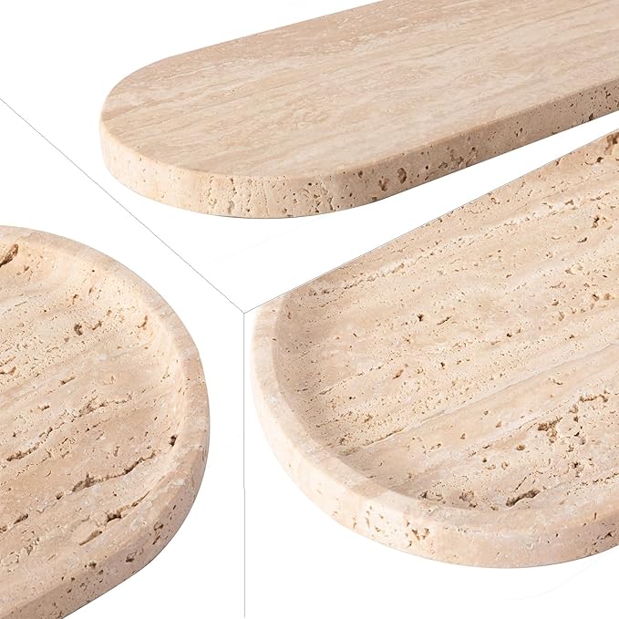 YKAJO Romania Unique Marble Tray Bathroom Vanity Tray Pure Natural Stone Perfume Tray for Jewelry, Cosmetics, Candles, Home Decorative, 11.6” L x 5.9” W x 0.6” H (Yellow Limestone)