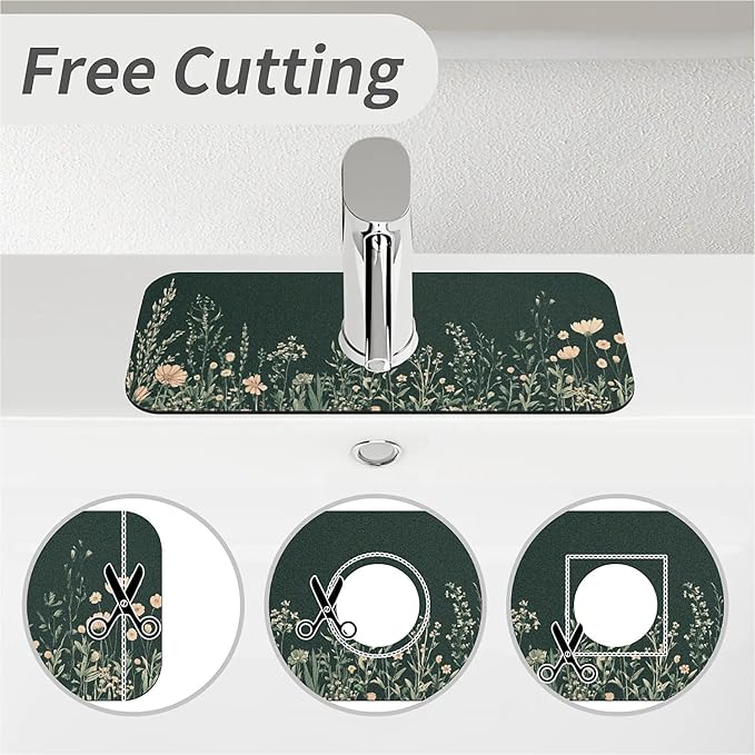 Faucet Draining Mat For Kitchen Sink, Wildflowers Meadow Diatom Mud Absorbent Drain Pad For Bathroom Kitchen Sink Splash Guard Drying Mat