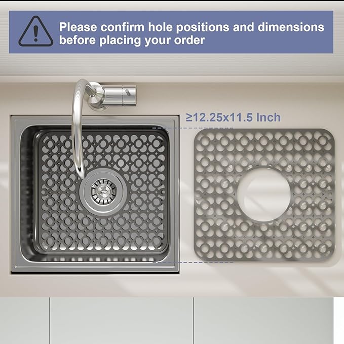 TOOVEM 2PCS Kitchen Sink Mats, Sink Protectors for Kitchen Sink, 11.5 x12.25 Inch Silicone Heat Resistant Non-Slip for Bottom of Kitchen Stainless Steel Sink Mats, Grey