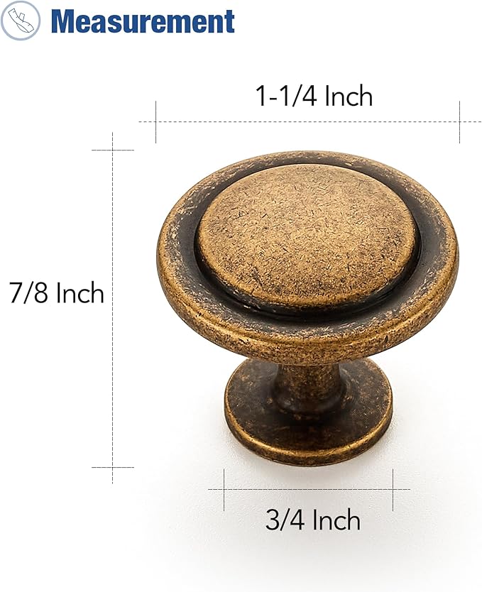 Ravinte 15 Pack 1-1/4 Inch Kitchen Cabinet Knobs Antique Brass Zinc Pulls Door Handles for Dresser Drawers