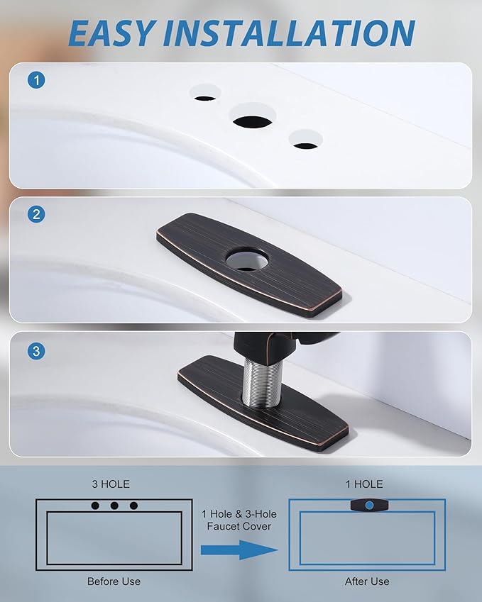 Bathroom Sink Hole Cover 6": 3 Hole Faucet Plate Cover Oil Rubbed Bronze - Stainless Steel Sink Faucet Hole Cover - 4" Hole Cover Deck Plate Escutcheon for 1 or 3 Hole Bathroom Vanity Basin