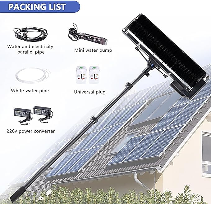 Electric Cleaning Roller Brush, Telescopic Pole for Cleaning PV Panels, Water-fed Cleaning Pole Set with Rotating Brush (60 cm)/Reach Pole(3.5 Meters)