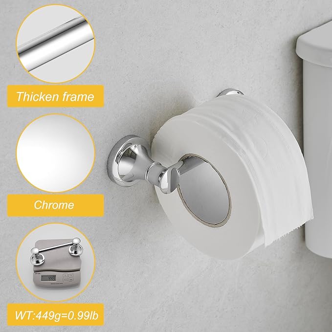 BESy Wall Mounted Toilet Paper Roll Holder Rustproof Tissue Paper Holder Bathroom Flexible Pivoting Tissue Handle Toilet Holder, Polished Chrome, Stainless Steel