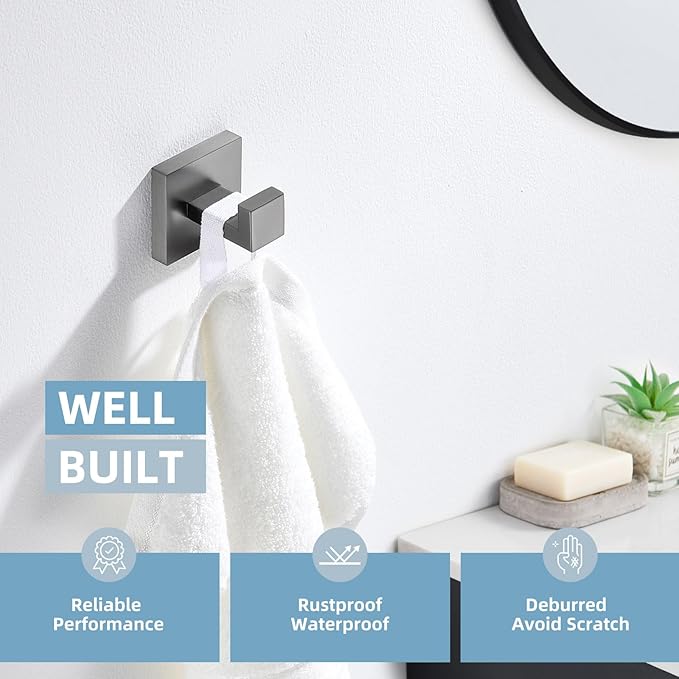 Angle Simple Bathroom Towel Hook, SUS304 Stainless Steel Hand Towel Holder, Coat Robe Clothes Hook for Wall, Gunmetal Gray