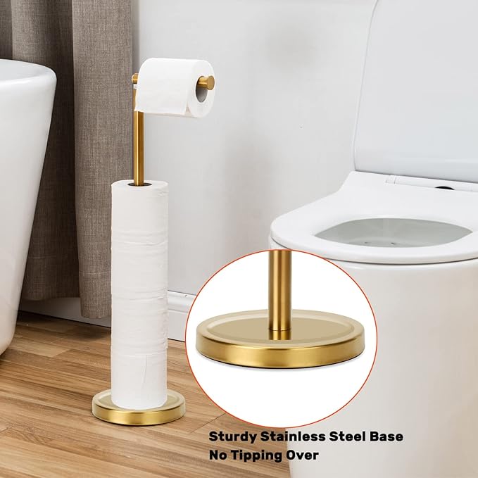 Toilet Paper Holder Stand Bathroom Toilet Paper Storage for 4 Paper Rolls with Heavy Base, Freestanding Toilet Paper Roll Holder (Gold)