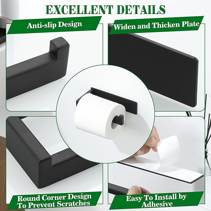 Alise Toilet Paper Holder Adhesive Bathroom Tissue Roll Holder Self-Adhesive Toilet Paper Roll Holder SUS304 Stainless Steel,Matte Black