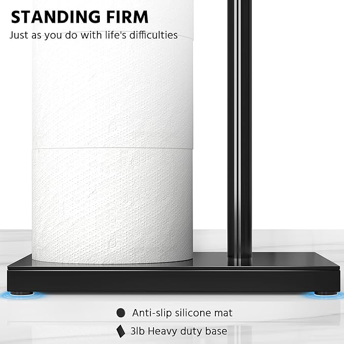 CISILY Black Toilet Paper Holder Stand with Storage Shelf, Free Standing Toilet Paper Roll Holders, Bathroom Toliet Tissue Holder Accessories Essentials