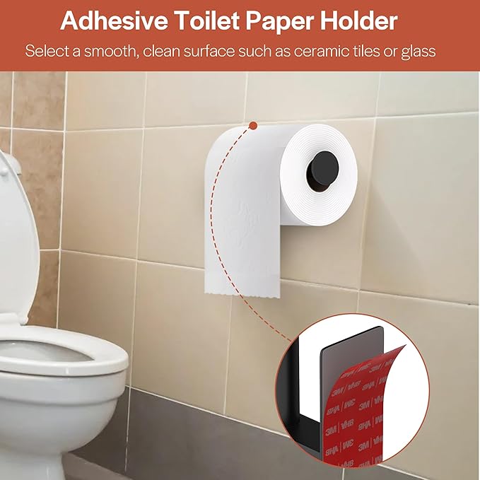 Toilet Paper Holder, Self-Adhesive Toilet Paper Roll Holder for Bathroom and Washroom, No-Drill SUS 304 Stainless Steel,Matte Black