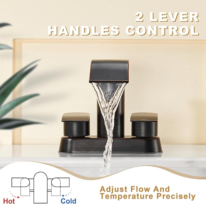 Ultimate Unicorn Bathroom Faucet for Sink Oil Rubbed Bronze, 4 Inch Bathroom Sink Faucet for 3 Hole or 2 Hole, 2 Handle Waterfall Faucets with Pop up Drain, Centerset Faucets for RV Counter