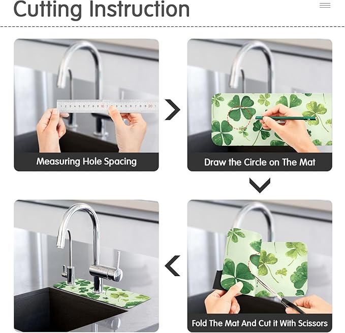 Green Natural St Patrick Clovers Kitchen Sink Splash Guard Faucet Mat Diatomite Absorbent Pad for Bathroom RV 30x5.4in 1PCS water