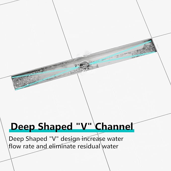 Neodrain 18-Inch Linear Shower Drain, Brushed 304 Stainless Steel, Silver, Modern Style, Removable Grate, Adjustable Feet, 2" Central Outlet, 36 L/min Flow, Fits US No-Hub Drain Base System