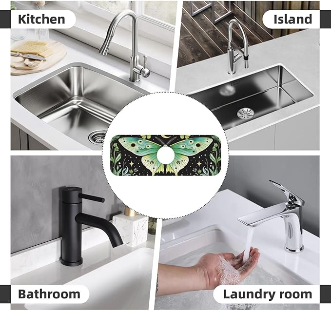 Butterfly Moon Garden 15" X 5.5" Kitchen Sink Splash Guard, Faucet Guard Draining Mat, Faucet Suction Pad For Kitchen Bathroom