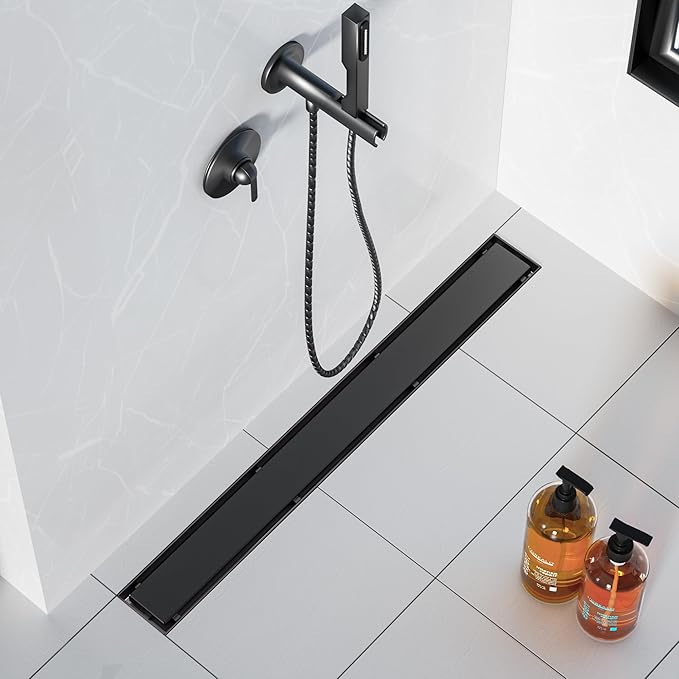 Neodrain 40 in Matte Black Linear Shower Drain- with 2-in-1 Flat & Tile Insert Cover, 304 Stainless Steel Rectangle Shower Floor Drain,Floor Shower Drain