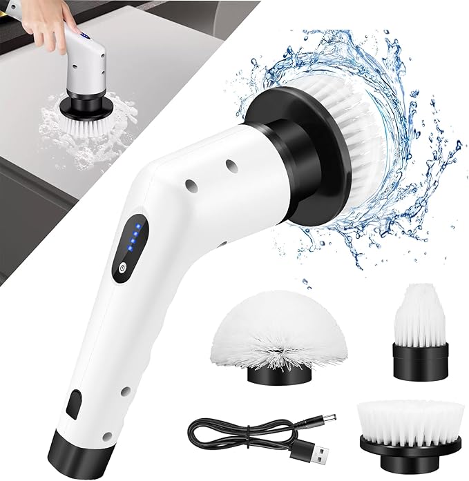 Electric Spin Scrubber, Cordless Power Cleaning Brush with 3 Replaceable Brush Heads, Waterproof Bathroom Scrubber, 2-Speed Power Shower Scrubber with for Bathroom Shower Bathtub Glass Car