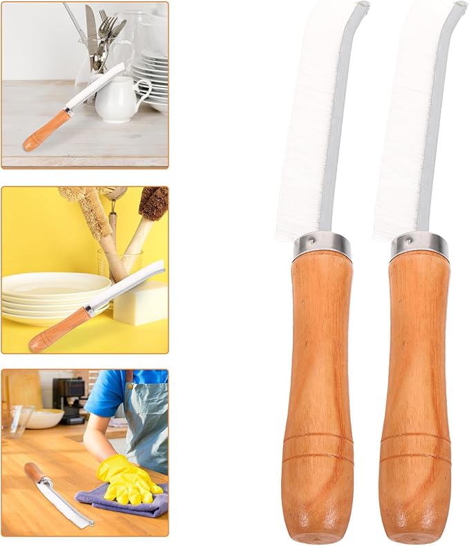 Generic 2pcs Hard Bristle Crevice Cleaning Brush with Ergonomic Wooden Handle for Bathroom Kitchen Tile Grout Stovetop Grooves and Tight Spaces Household Cleaning Tool