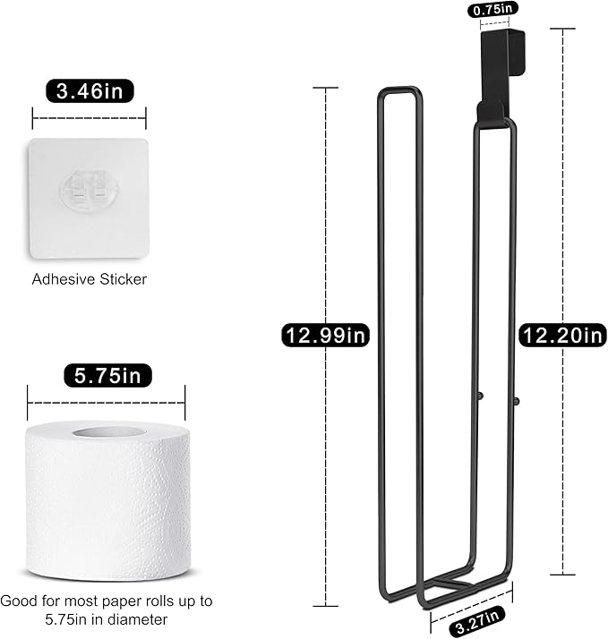 Black Toilet Paper Holder, Bathroom Toilet Paper Roll Holder with Storage Extra 2 Rolls, Over The Tank Toilet Paper Holder with Storage, Stainless Steel, 2Pcs