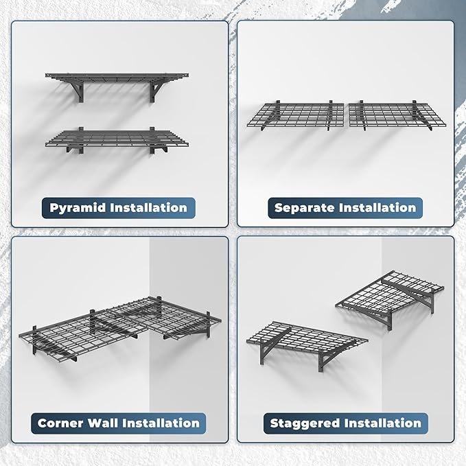 2 Pack Heavy Duty Garage Wall Shelving Set, 2x3ft, Black, Wall Mounted, Traditional Style, 2 Shelves, 700lbs Capacity