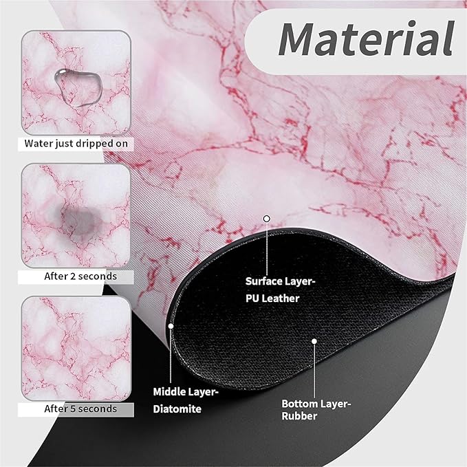 Kitchen Sink Splash Guard，pink white marble Faucet Mat Sink Gadgets-Super Absorbent Fast Drying Mat Drip Catcher for Kitchen, Bathroom,Sink Mat, Dish Drying Mat, Bathroom(15" X 5.5" )