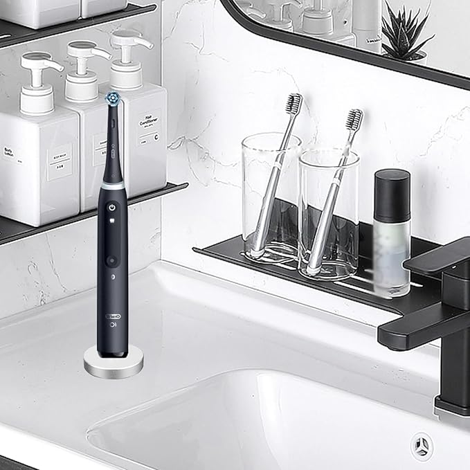 Silver Electric Toothbrush Holder for Bathroom, Stainless Steel Freestanding Brush Holder, Compatible with Oral-B iO Series 3/4/5/6, Pro 500/1000/2500/3000/5000/7000/7500, Genius 6000/8000