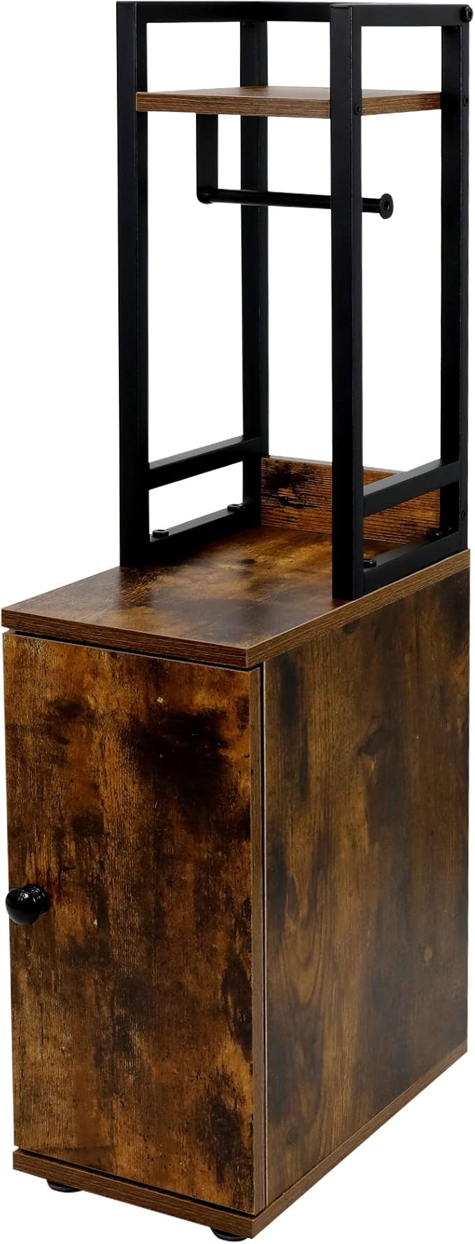 Small Narrow Bathroom Storage Cabinet w/Toilet Paper Roll Holder, Slim Toilet Paper Storage for Bathroom, Brown