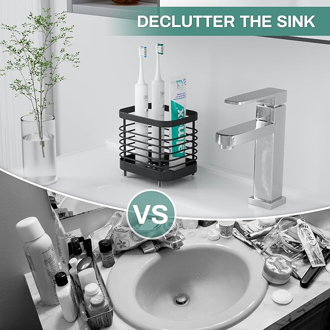 Black Electric Toothbrush Holder for Bathroom, Toothpaste Caddy Organizer Storage with Drainage, Kids Tooth Brush Stand for Countertop Sink, Bathroom Accessories Decor