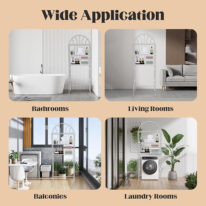 3-Tier Over The Toilet Storage Rack – Sturdy Metal Bathroom Organizer Shelf with 55 lbs Capacity, Freestanding Over Toilet Shelf Space Saver for Towels, Toiletries & Laundry, White