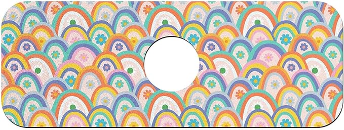 Faucet Draining Mat For Kitchen Sink, Boho Rainbow Hippie Floral Diatom Mud Absorbent Drain Pad For Bathroom Kitchen Sink Splash Guard Drying Mat