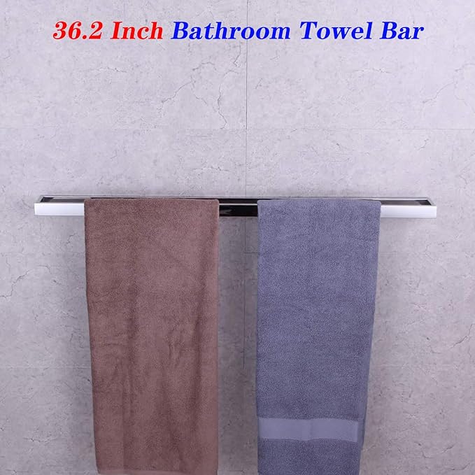 GERZWY 36-Inch Bathroom Towel Bar SUS 304 Stainless Steel Bath Towel Bar Modern Square Style Wall Mount Polished Finish HG17703-JG