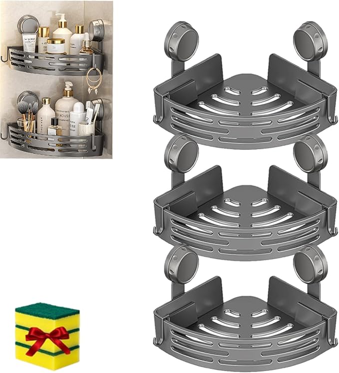 Suction Cup Corner Shower Shelf, No-Drill Bathroom Corner Caddy,Triangle Suction Cup Corner Shelves, Removable Wall Storage Rack (C)