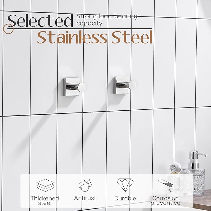 KOKOSIRI Robe Hooks for Bathroom Chrome Kitchen Hooks Hanging Hand Towels for Shower Bathroom Hardware Wall Mounted Stainless Steel 2 Pack, B1016CH-P2