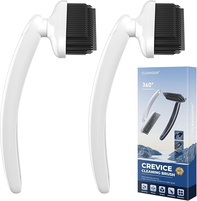 Rotatebrush - Rotating Crevice Cleaning Brushes, Home Essentials, Cleaner Scrub Brush Tool, Cleaning Supplies for Shower, Bathroom, Kitchen, Toilet, Window (2, White)