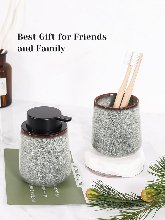 INGOFIN Ceramic Toothbrush Holder, 12 oz Toothpaste Holder Bathroom Cup, Tooth Brush Holder for Vanity Countertop, Organizer Storage for Cosmetic, Makeup, Office Pencils, Kiln-Glazed