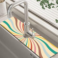 Groovy Retro Swirl Kitchen Sink Splash Guard Mat Absorbent Fast Drying Mat Faucet Draining Mat Sink Splash Guard Behind Faucet Drip Catcher for Kitchen Bathroom 5.5"×24"