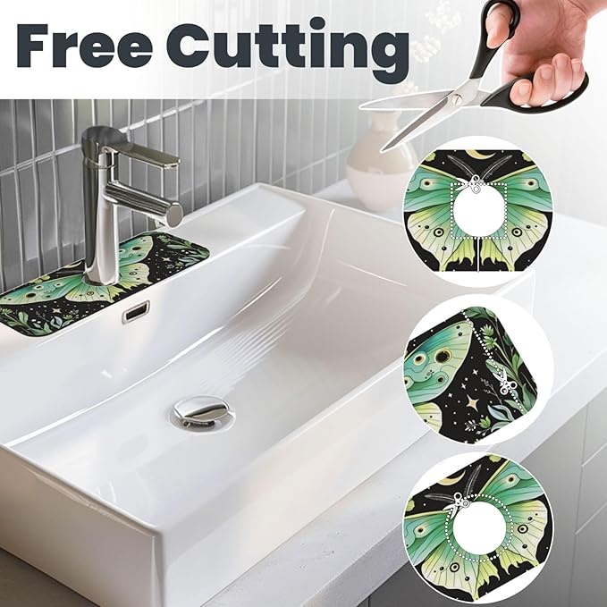 Butterfly Moon Garden 15" X 5.5" Kitchen Sink Splash Guard, Faucet Guard Draining Mat, Faucet Suction Pad For Kitchen Bathroom