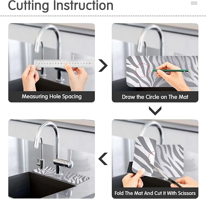 Kitchen Sink Splash Guard 2 PCS 14.7 Inch Sink Faucet Mat Splash Guard for Bathroom Countertop Water Absorbent Foldable Cuttable Soft Washable Light Silvery Zebra Print