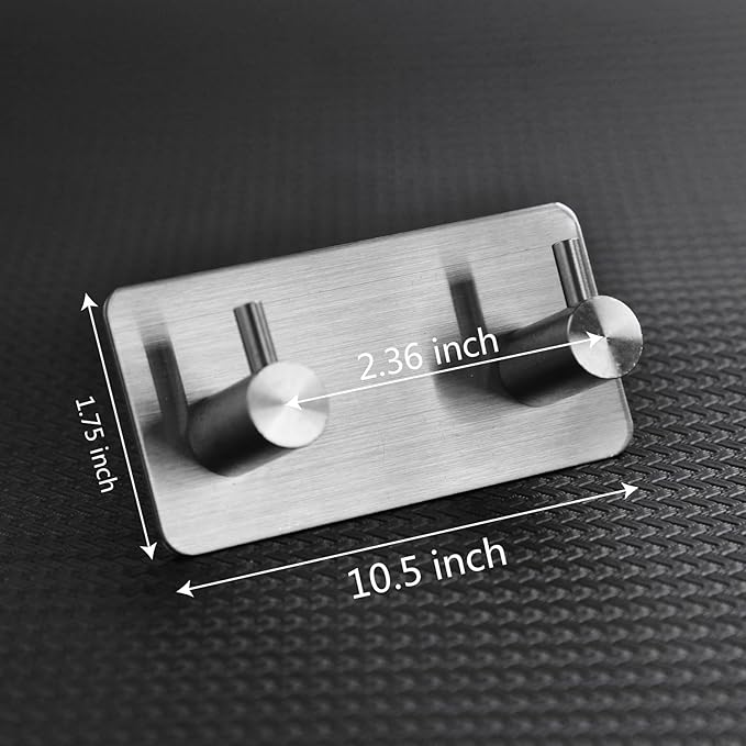 Self-Adhesive Brushed Nickel & Matte Black Towel Hooks - 2 Wall Mount Coat Hooks for Bathrooms & Showers