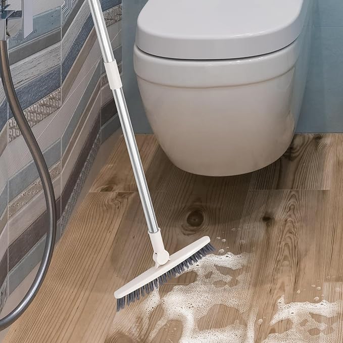 Cabilock Long Handle Scrub Brush for Bathroom Tile and Floor Gaps, Stiff Bristle Crevice Cleaning Tool for Shower and Toilet, Beige Hard Bristle Floor Gap Scrubber for Household Cleaning
