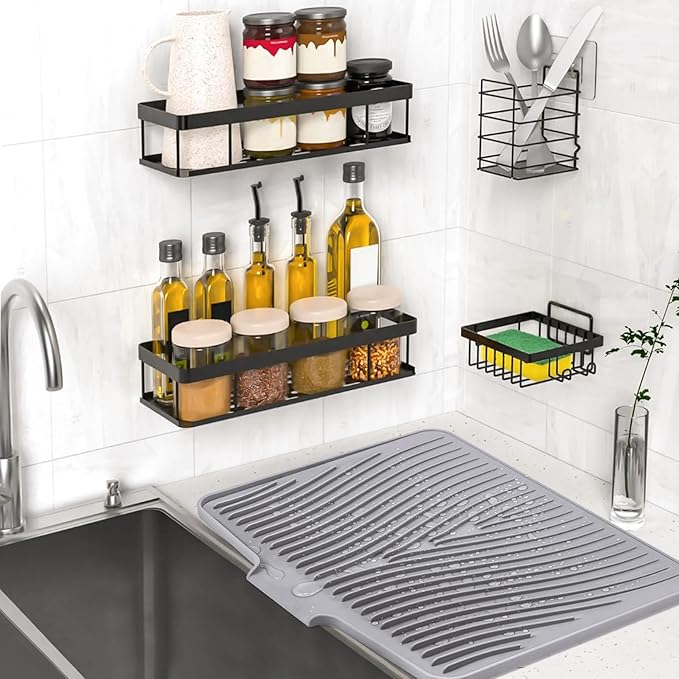 Dish Drying Mat, Stone Drying Mat for Kitchen Counter with Built-in Drain, Non-Slip Drying Matt Kitchen Counter, Heat Resistant Silicone Drying Mat, Dish Drying Pad, 2 Pcs(Grey 20" x 15")