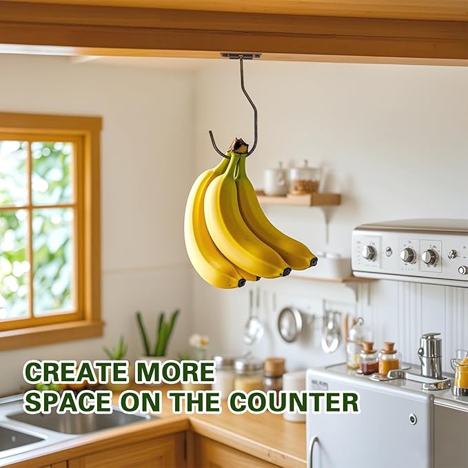 Banana Hanger Hook – Space Saving Banana Holder Hanger to Keep Bananas Fresh, Self Adhesive and Screw Banana Hook 1Pack Copper