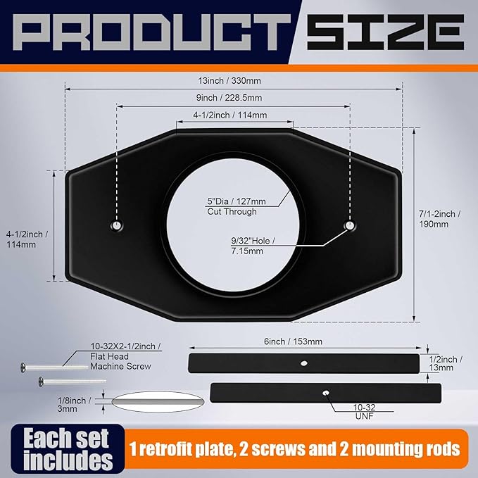 Tandefio 1 Set One Hole Remodel Plate Compatible with Moen Renovation Shower Cover Plate Compatible with Delta Tub Valve for 2 Handle or 3 Handle Shower Updates (13" X 7.5",Matte Black)