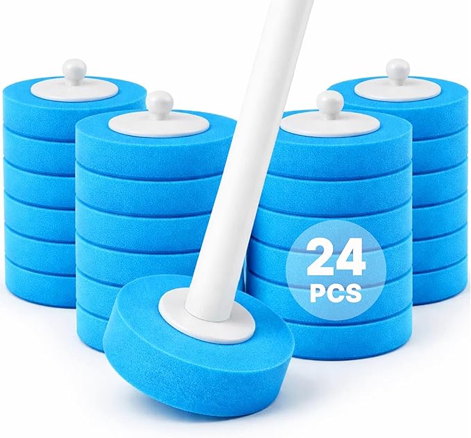 CiLoN Wall-Mounted Disposable Toilet Brush Kit and Sponge Head Refills. (24pcs Refill Heads)