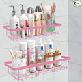 2 Pack Adhesive Shower Caddy Organizer with Hooks, Rustproof No Drilling Wall Mounted Storage Shelf Rack for Inside Shower/Bathroom/Kitchen (Pink)