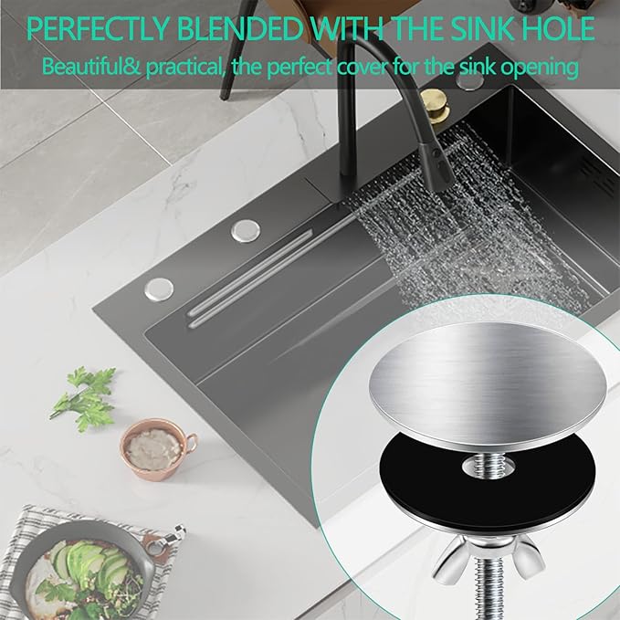 Sink Hole Cover, Kitchen Sink Hole Cover, Stainless Steel Faucet Hole Cover, Sink Sprayer Hole Plug, Easy Install Sink Plug for Kitchen & Bathroom (Silver)