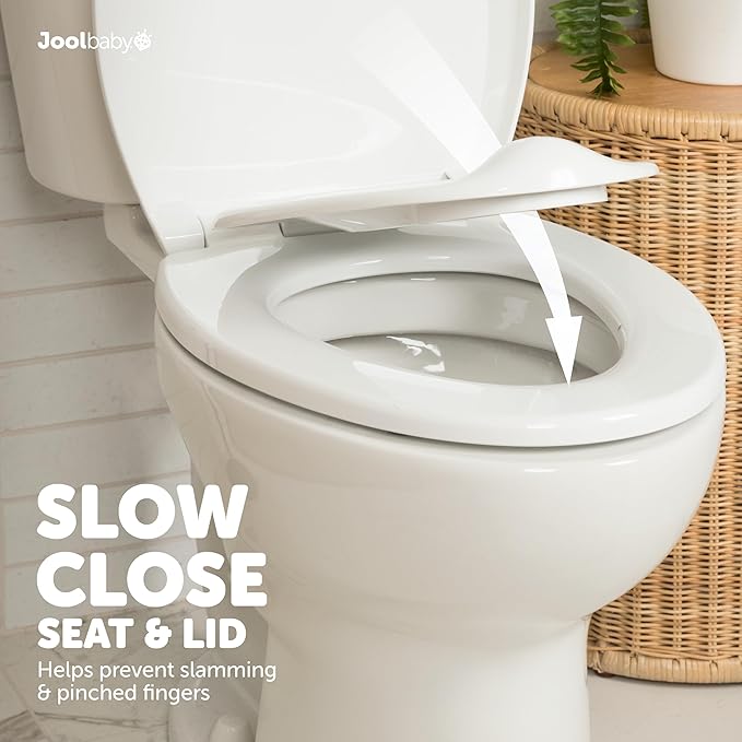 Quick Flip Toilet Seat with Built-in Potty & Splash Guard for Toddler Training, Slow Close - Jool Baby (Round)