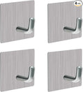 Heavy Duty Self-Adhesive Coat Hooks, Stainless Steel Towel Hooks for Shower, Bags, Towels, Robes, Hats, Aprons – No Drill Bathroom, Kitchen, Hotel Wall Hooks (4 Pack, Silver)